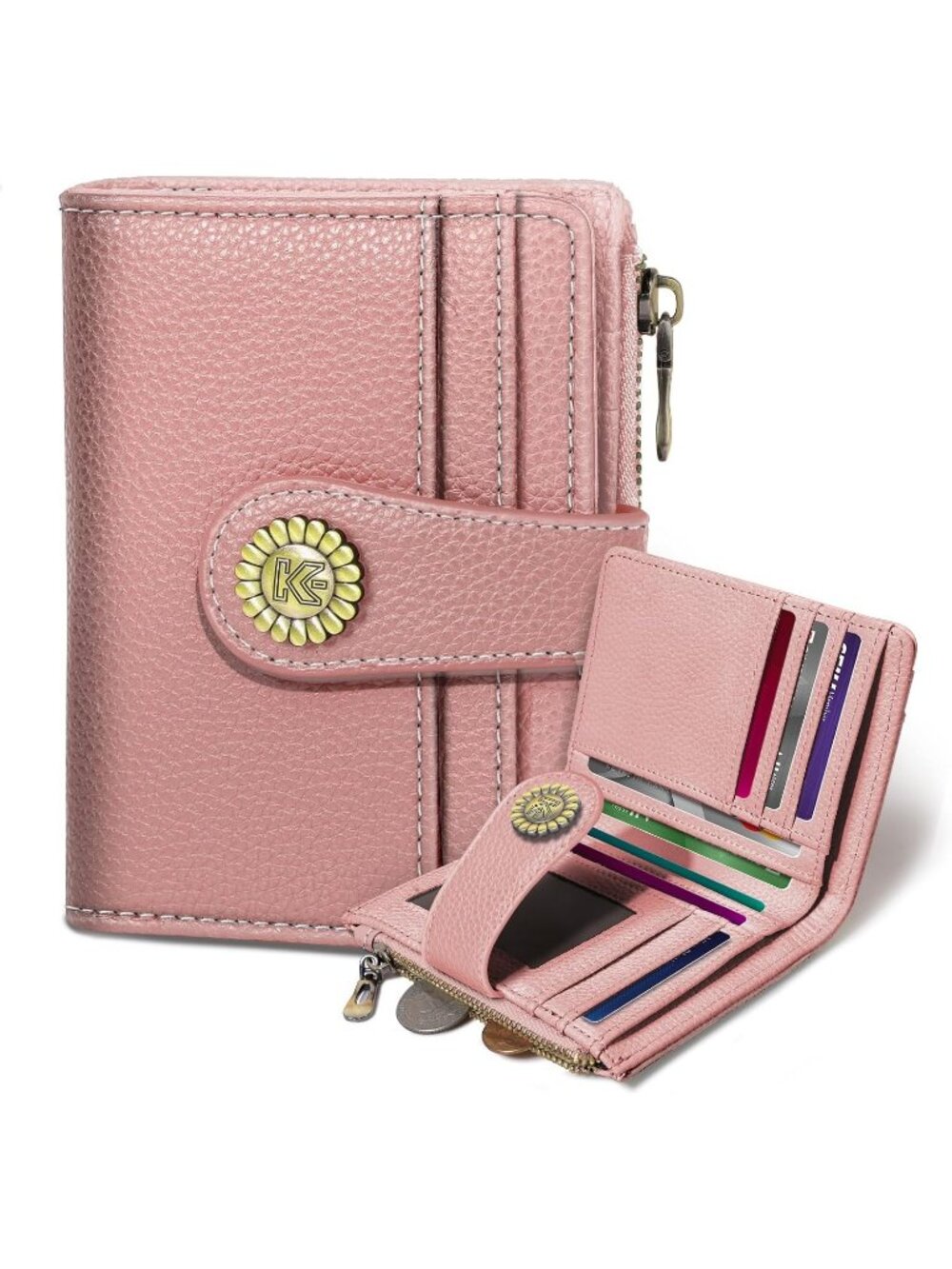Women's Pink Skull Goth RFID Coin Pocket Vegan Pu Leather Zipper Wallet